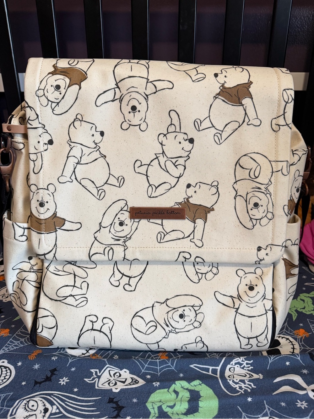 Petunia Pickle Bottom Winnie the Pooh Cream and Brown Printed Diaper Bag